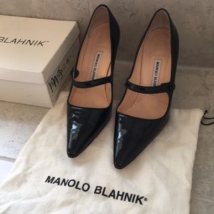 Manolo Blahnik black patent leather Mary Janes